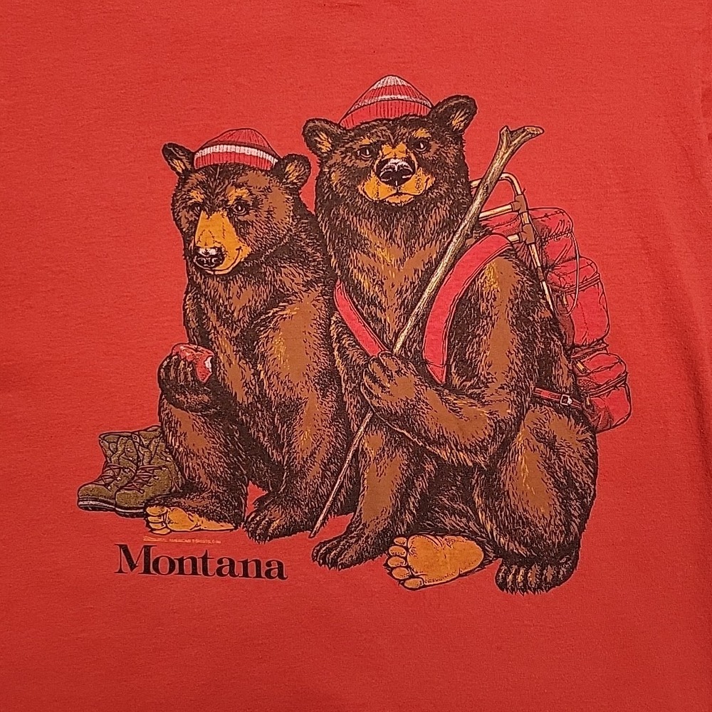 VTG Montana Nature Shirt Mens XL Red Single Stitch Black Bears 80s Made In USA - Picture 2 of 10